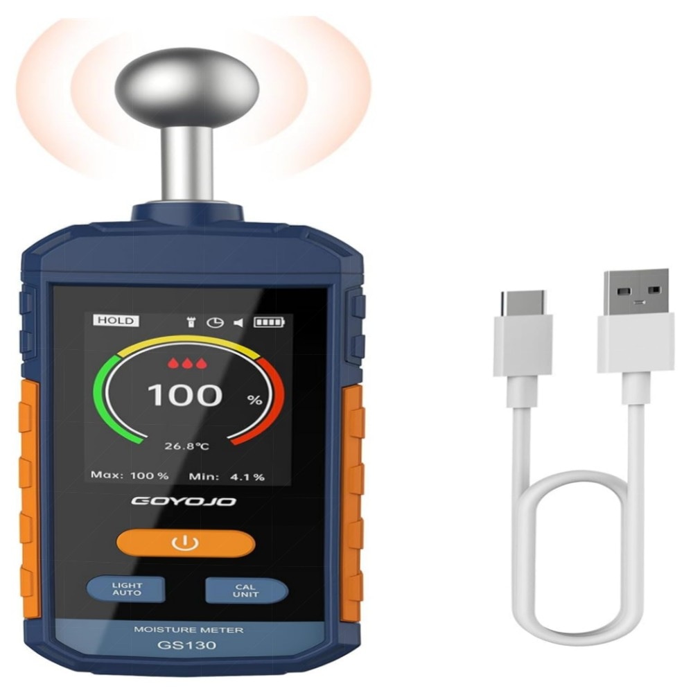 GOYOJO Feuchtigkeitsmessgerät Wand & Holz, Stiftlos 5–40mm Tiefen-Scan, Wiederaufladbar mit Alarm & LED-Taschenlampe