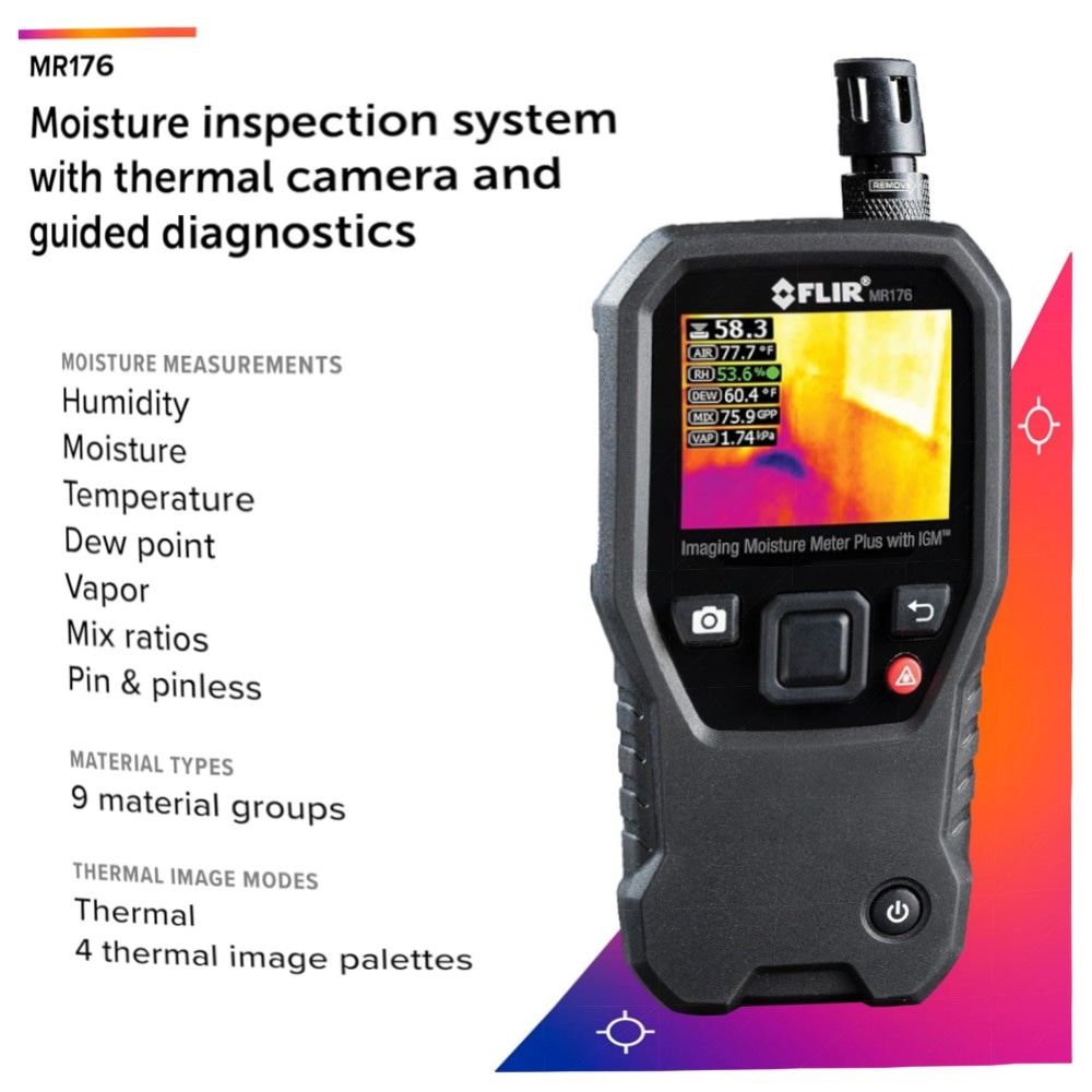 FLIR MR176 Wärmebild-Feuchtigkeitsmessgerät mit IGM, austauschbarem Temp./RH‑Sensor, robustes 80×60 Thermo‑Modul