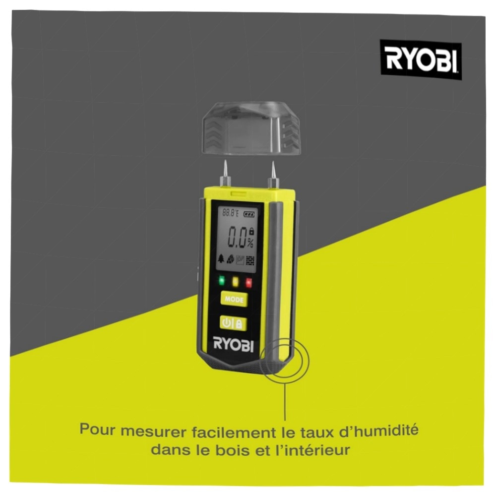 7480e2594399.jpg RYOBI Feuchtigkeitsmessgerät RBPINMM1 – präzise Messung bis 30 mm, 4 Modi (Weich-/Hartholz, Gips, Beton), inkl. Tasche & Batterien