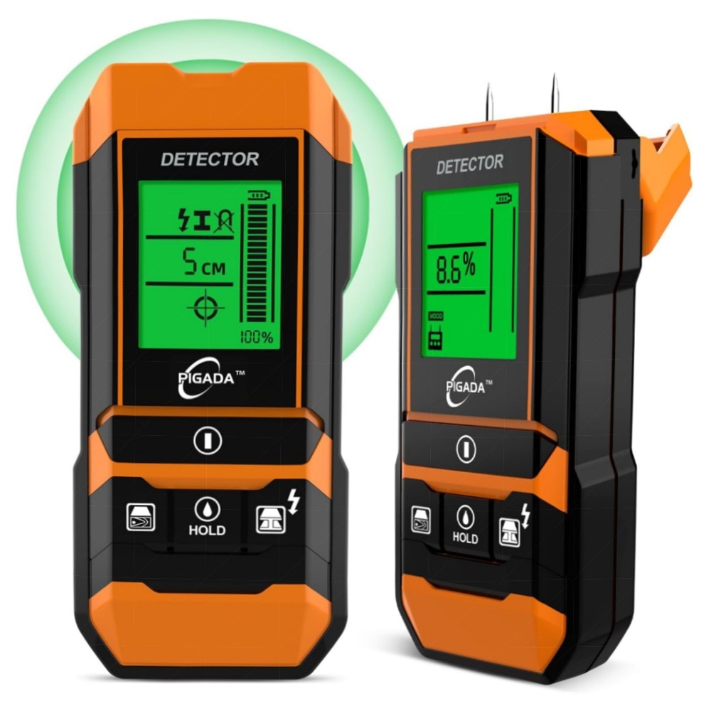 Leitungssucher & Feuchtigkeitstester PIGADA ZK01 – 2‑in‑1 Wanddetektor (6 Modi) für Holz, Metall & Strom, beleuchtetes LCD, automatische Kalibrierung