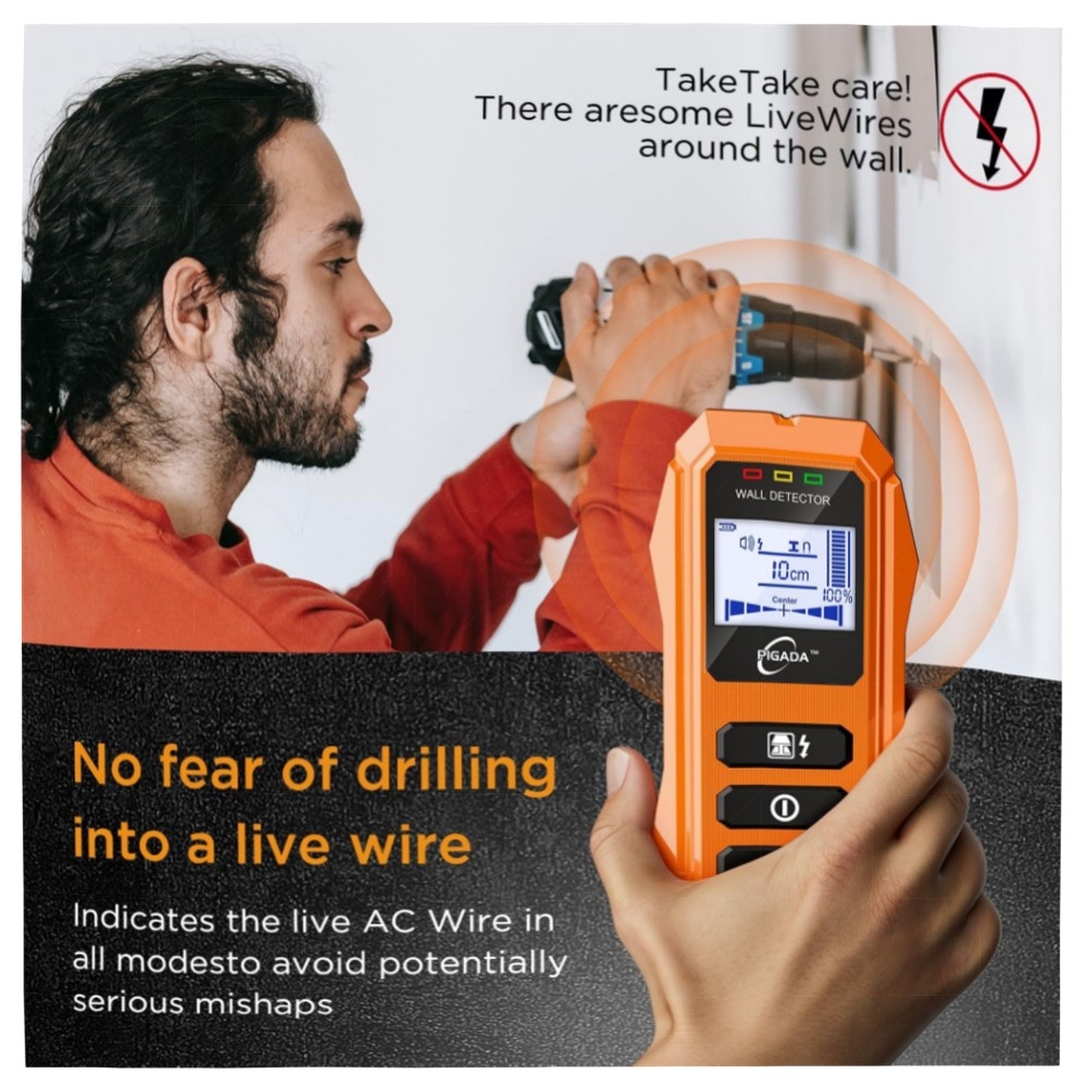 8c3f32674753.jpg Leitungssucher & Feuchtigkeitstester PIGADA ZK01 – 2‑in‑1 Wanddetektor (6 Modi) für Holz, Metall & Strom, beleuchtetes LCD, automatische Kalibrierung