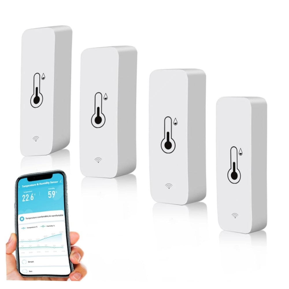 WLAN Smart Thermometer & Hygrometer - Mini Innen-Temperatur- und Feuchtigkeitssensor, App & Sprachsteuerung (Alexa/Google), 2er-Set, datenexportfähig