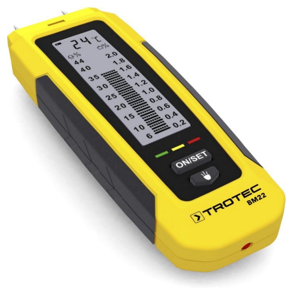 Feuchtigkeitsmessgerät TROTEC BM22 – Präzise Holz- & Baustoffmessung 6–44% mit LED-Indikator & integrierter Taschenlampe