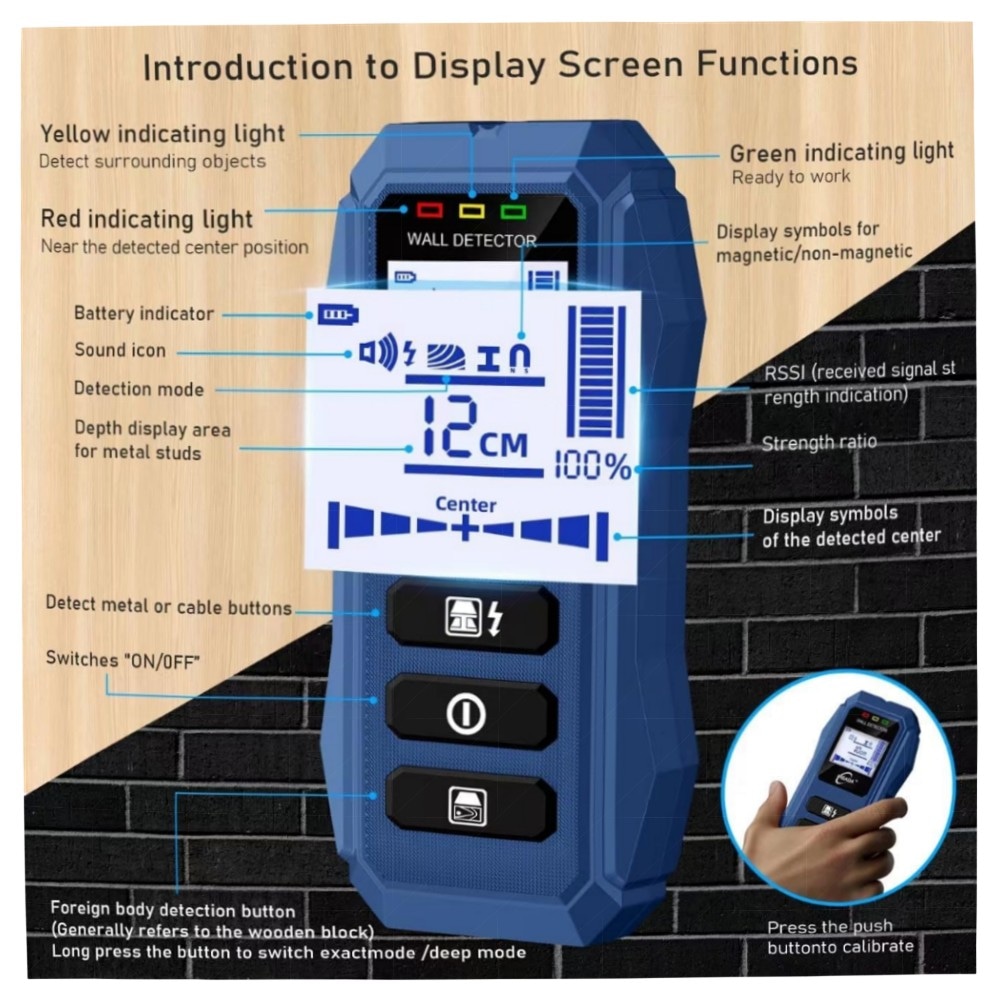 bb51104d6988.jpg Leitungssucher & Feuchtigkeitstester PIGADA ZK01 – 2‑in‑1 Wanddetektor (6 Modi) für Holz, Metall & Strom, beleuchtetes LCD, automatische Kalibrierung