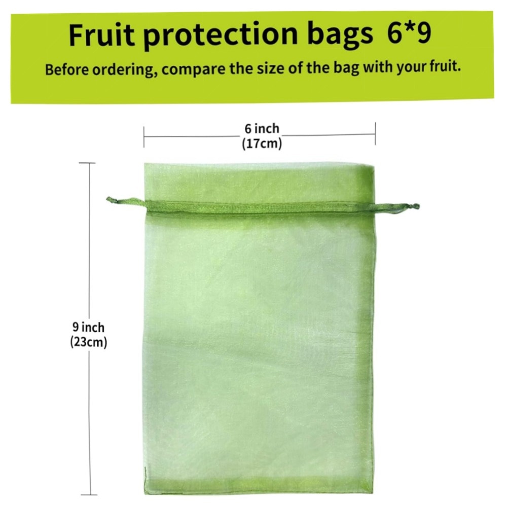 Obstschutzbeutel 20,3 x 30,5 cm Grün mit Kordelzug – feinmaschig, wiederverwendbar, 100 Stk. für Obst, Gemüse & Garten