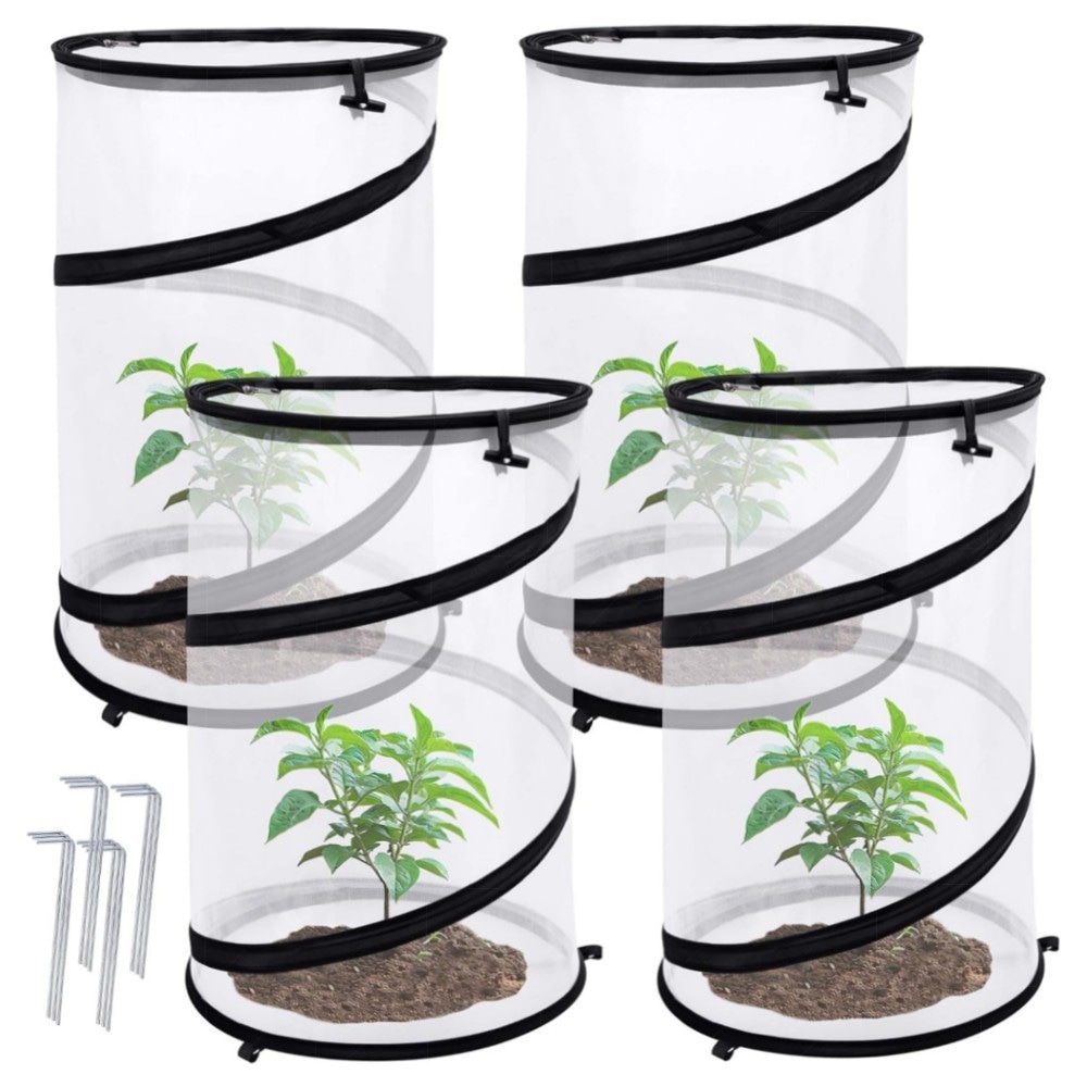 Pop-Up Insektenschutznetz rund 49,8×30 cm – 4er-Set, faltbarer Pflanzenschutz mit Reißverschluss, Erdspießen & Tragetaschen, hochwertiges Gartennetz
