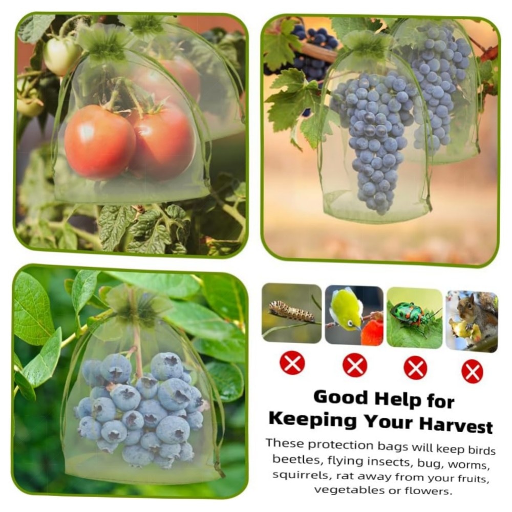 Obstnetzbeutel 10,2×15,2 cm – 100 grüne Organza-Fruchtbeutel mit Doppel-Kordelzug, wiederverwendbar & atmungsaktiv, robuster Schutz für Obstbäume