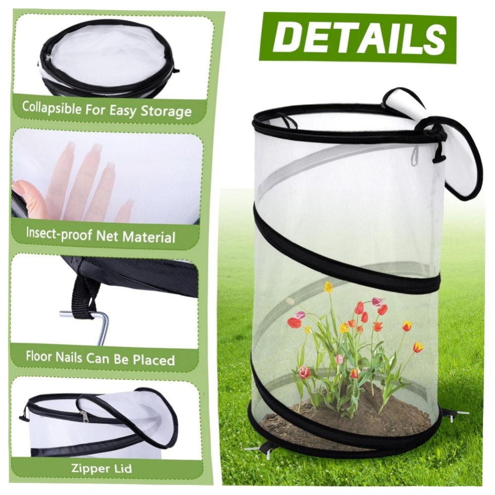 Pop-Up Insektenschutznetz rund 49,8×30 cm – 4er-Set, faltbarer Pflanzenschutz mit Reißverschluss, Erdspießen & Tragetaschen, hochwertiges Gartennetz