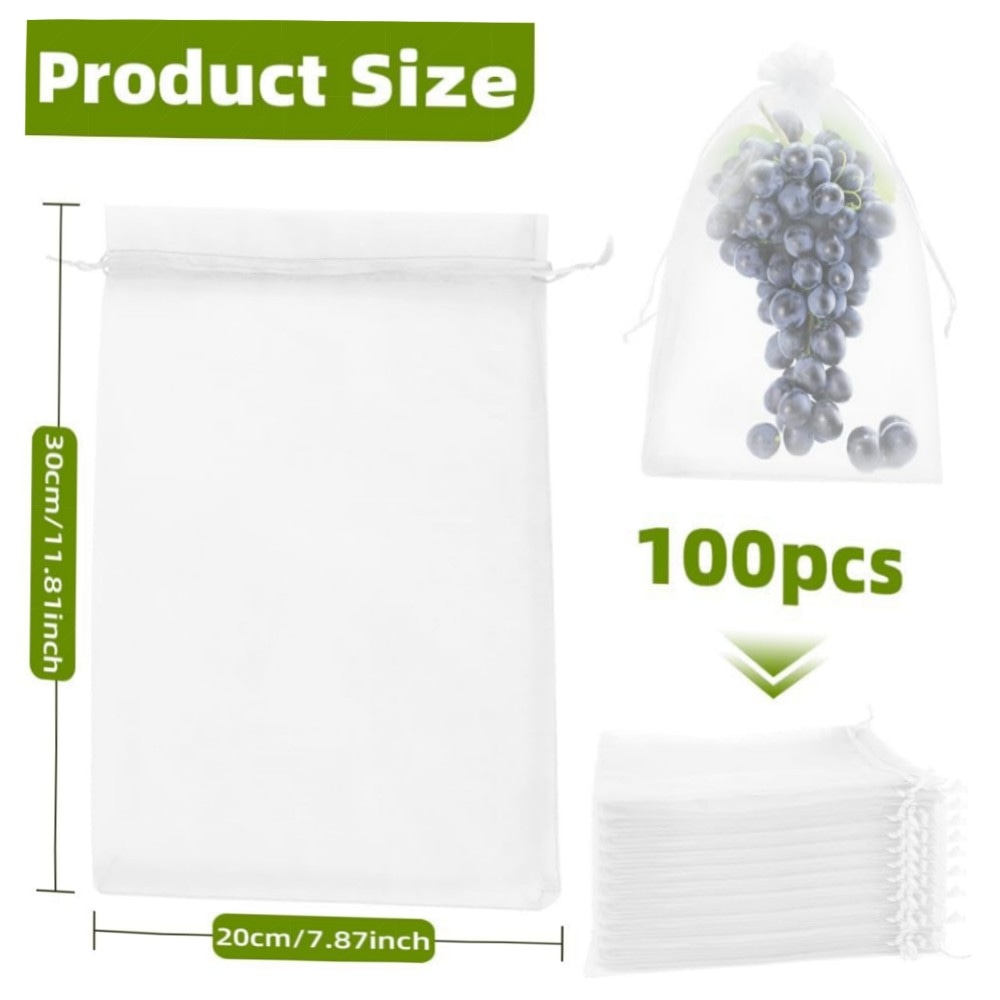 Obstnetzbeutel 10,2×15,2 cm – 100 grüne Organza-Fruchtbeutel mit Doppel-Kordelzug, wiederverwendbar & atmungsaktiv, robuster Schutz für Obstbäume