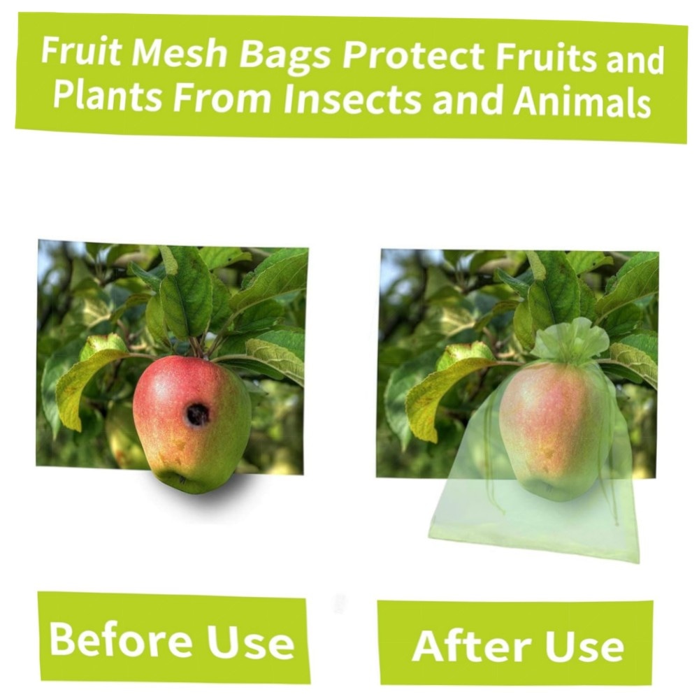 Obstschutzbeutel 20,3 x 30,5 cm Grün mit Kordelzug – feinmaschig, wiederverwendbar, 100 Stk. für Obst, Gemüse & Garten