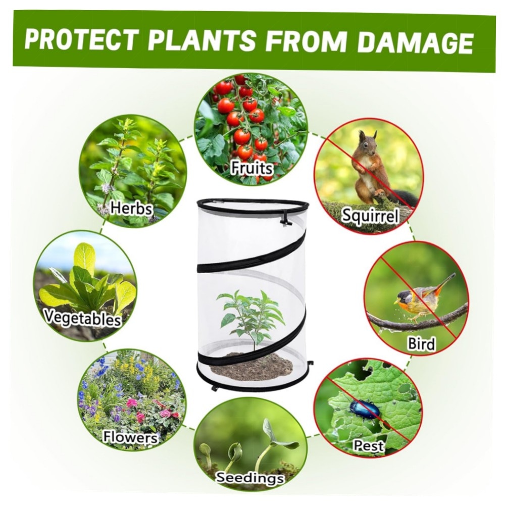 Pop-Up Insektenschutznetz rund 49,8×30 cm – 4er-Set, faltbarer Pflanzenschutz mit Reißverschluss, Erdspießen & Tragetaschen, hochwertiges Gartennetz