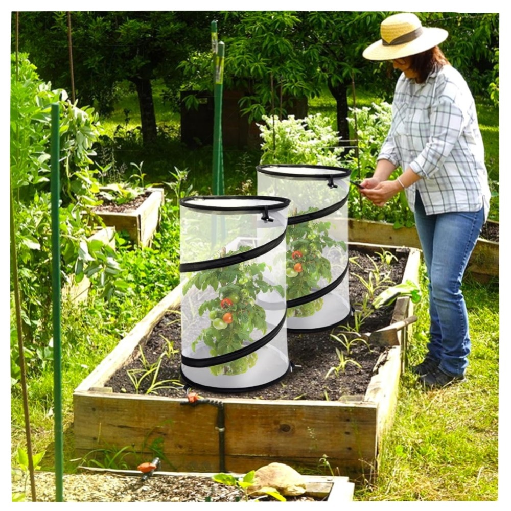 Pop-Up Insektenschutznetz rund 49,8×30 cm – 4er-Set, faltbarer Pflanzenschutz mit Reißverschluss, Erdspießen & Tragetaschen, hochwertiges Gartennetz