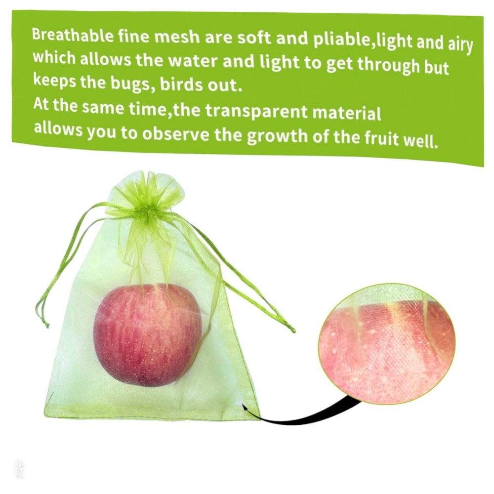 Obstschutzbeutel 20,3 x 30,5 cm Grün mit Kordelzug – feinmaschig, wiederverwendbar, 100 Stk. für Obst, Gemüse & Garten