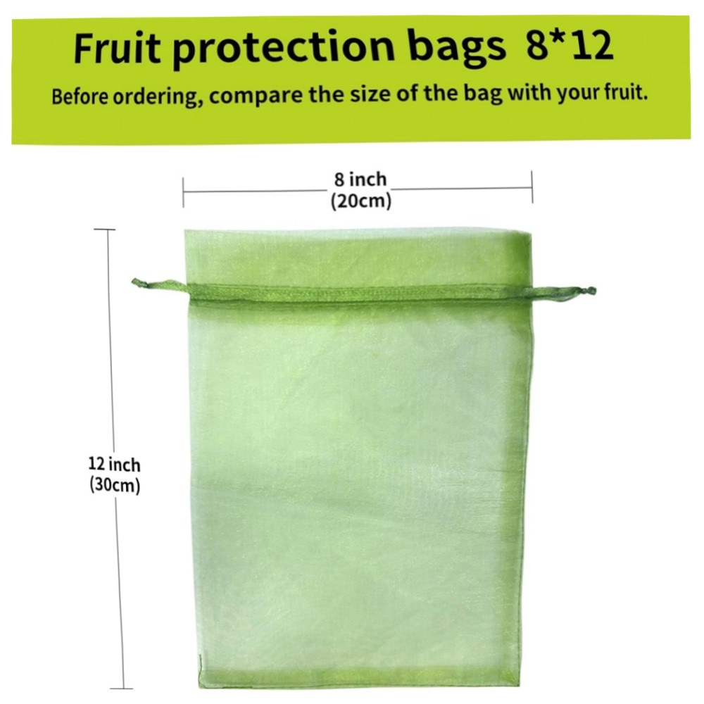 Obstschutzbeutel 20,3 x 30,5 cm Grün mit Kordelzug – feinmaschig, wiederverwendbar, 100 Stk. für Obst, Gemüse & Garten