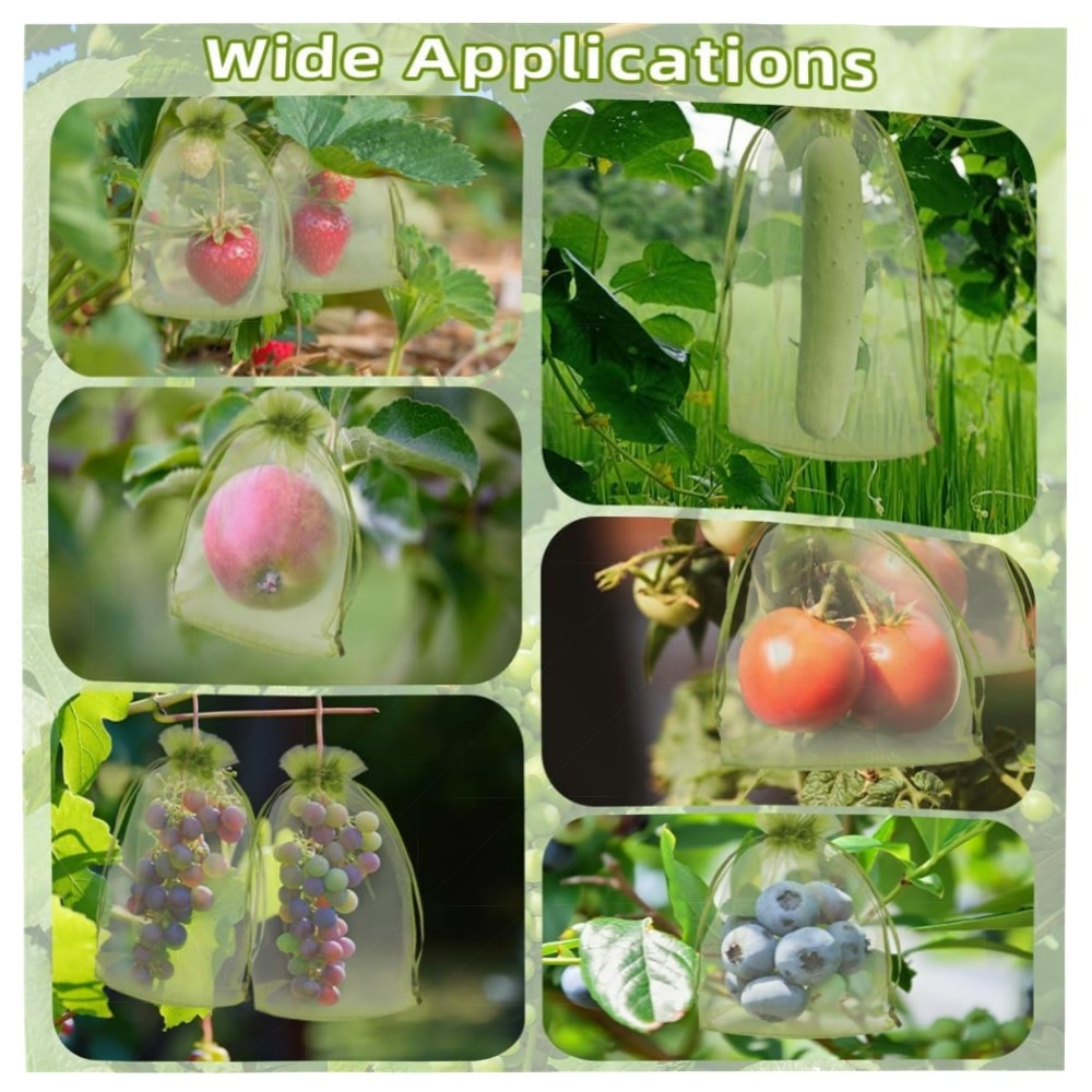 Obstnetzbeutel 10,2×15,2 cm – 100 grüne Organza-Fruchtbeutel mit Doppel-Kordelzug, wiederverwendbar & atmungsaktiv, robuster Schutz für Obstbäume