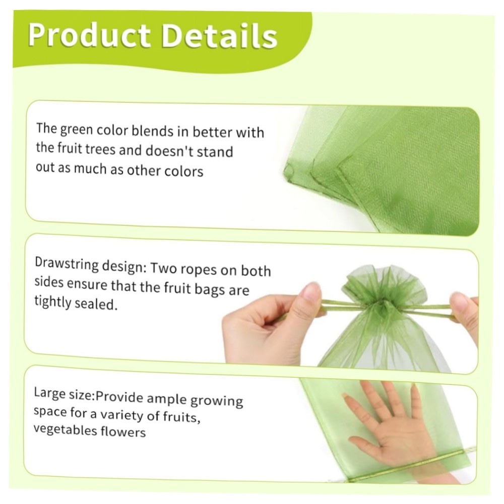 Obstschutzbeutel 20,3 x 30,5 cm Grün mit Kordelzug – feinmaschig, wiederverwendbar, 100 Stk. für Obst, Gemüse & Garten