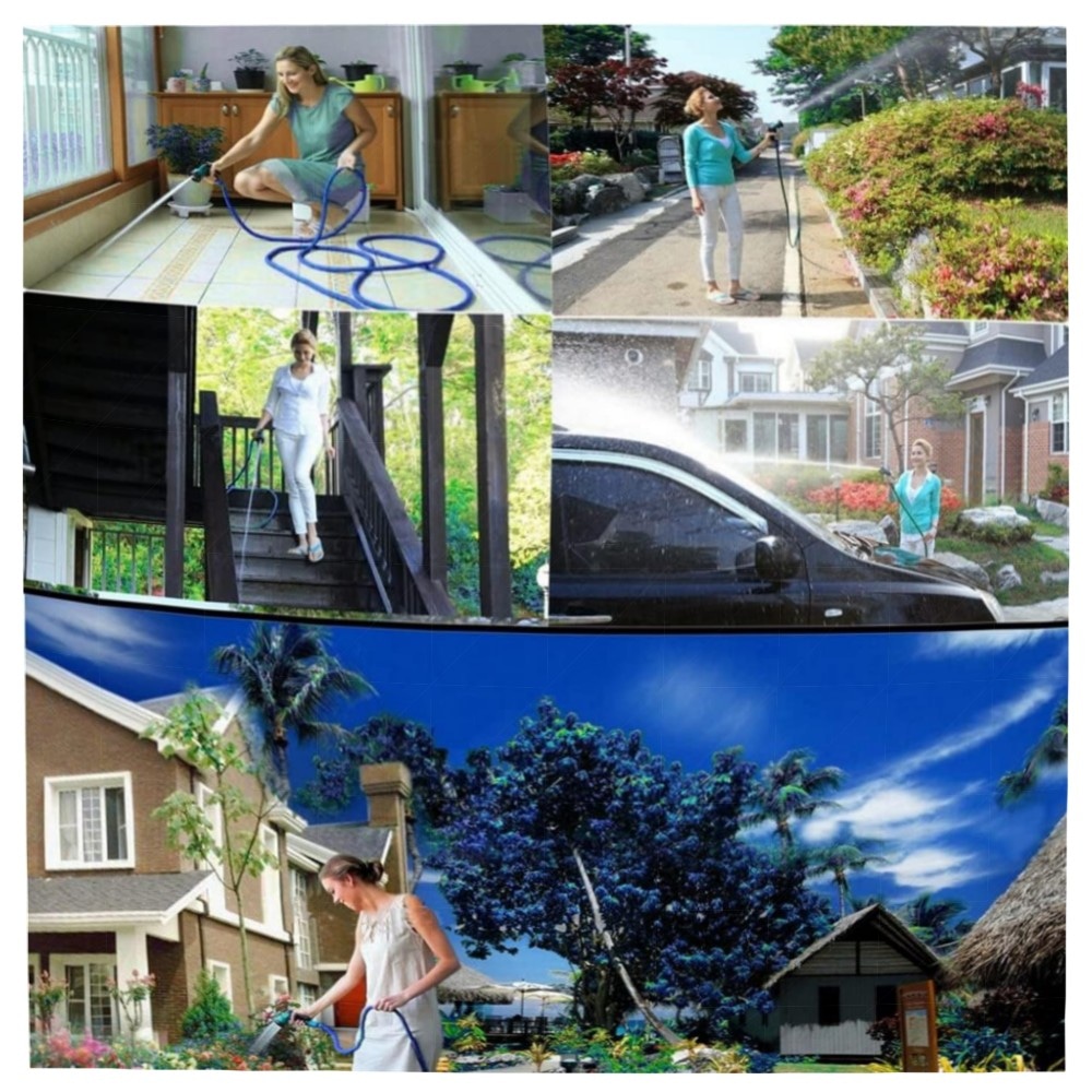 Dehnbarer Gartenschlauch 30 m – robuster, auslaufsicherer Flex-Schlauch mit 8‑Modi Sprühdüse, inkl. Adapter & Schnellanschluss (3er Set, Blau)