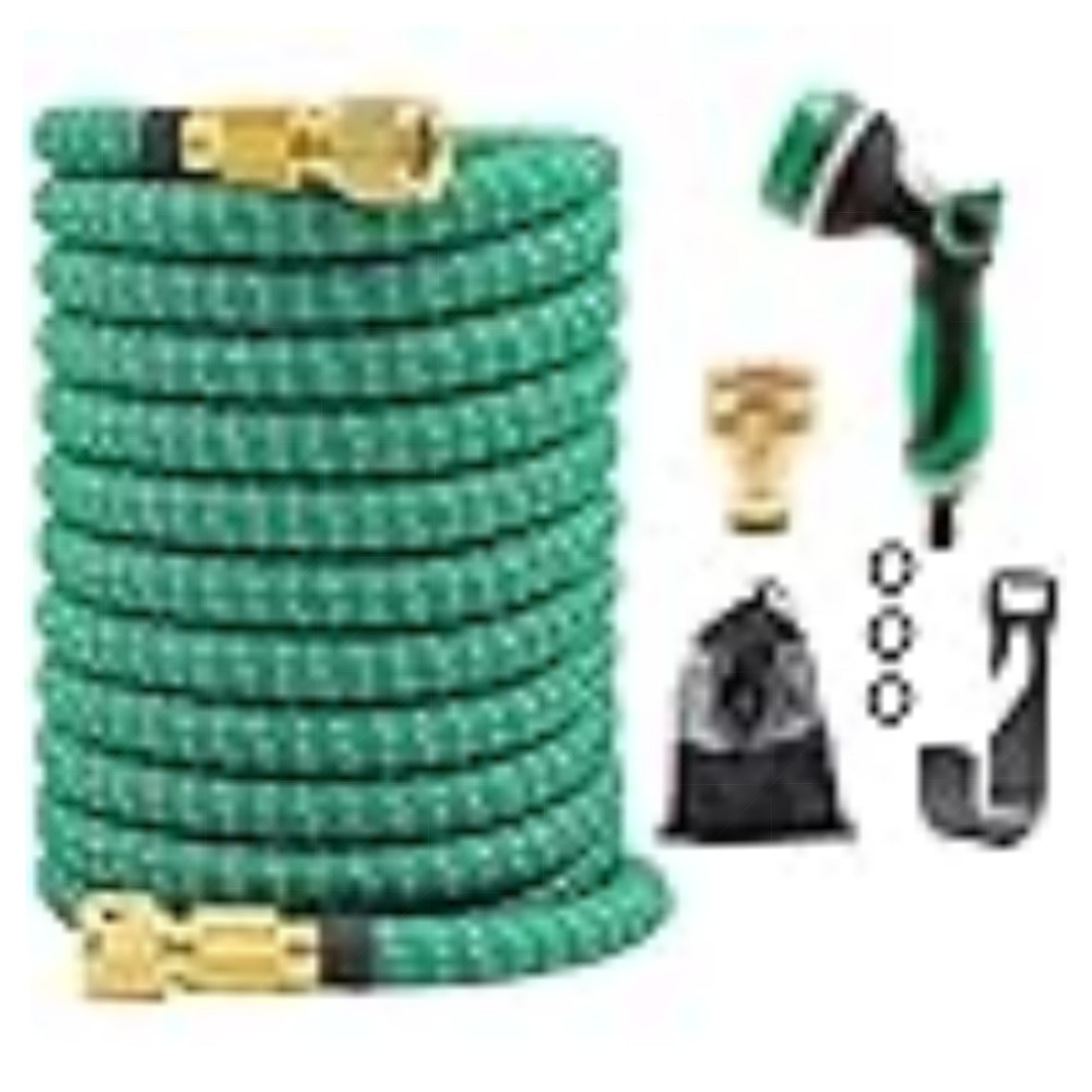 TIREX by xonic® dehnbarer Gartenschlauch 30m (leicht, robust) – 3-fach Latexkern, 10‑fach Sprühkopf & rostfreie Alu‑Adapter