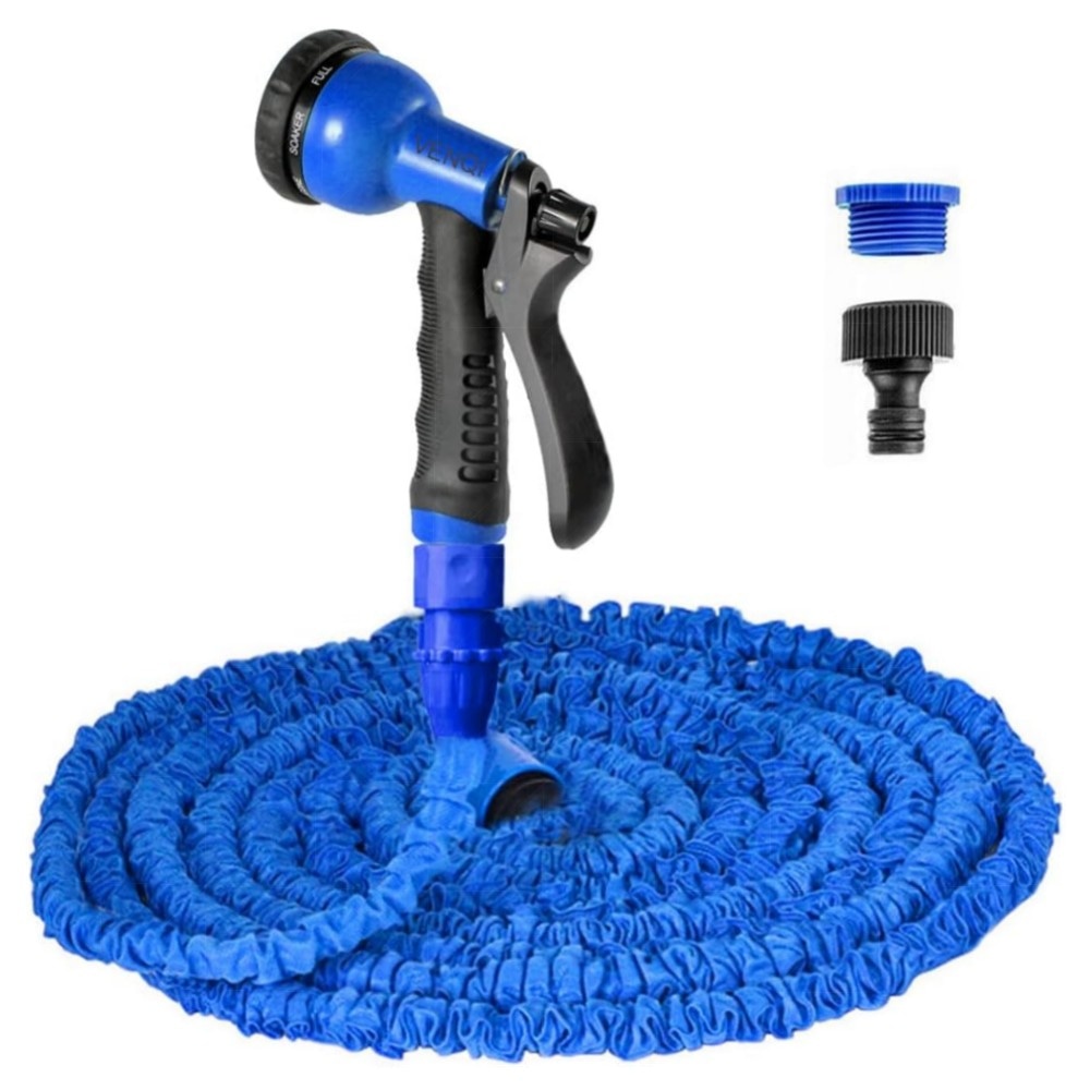 Dehnbarer Gartenschlauch 30 m – robuster, auslaufsicherer Flex-Schlauch mit 8‑Modi Sprühdüse, inkl. Adapter & Schnellanschluss (3er Set, Blau)
