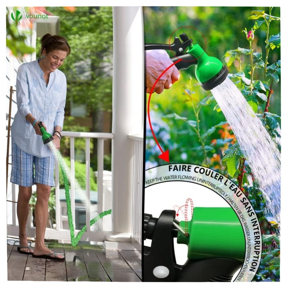 Flexibler Gartenschlauch 15 m – VOUNOT Dehnbar, 10‑Funktionen Sprühkopf, 1/2\
