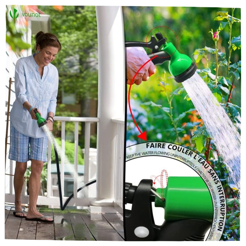 Flexibler Gartenschlauch 15 m – VOUNOT Dehnbar, 10‑Funktionen Sprühkopf, 1/2\