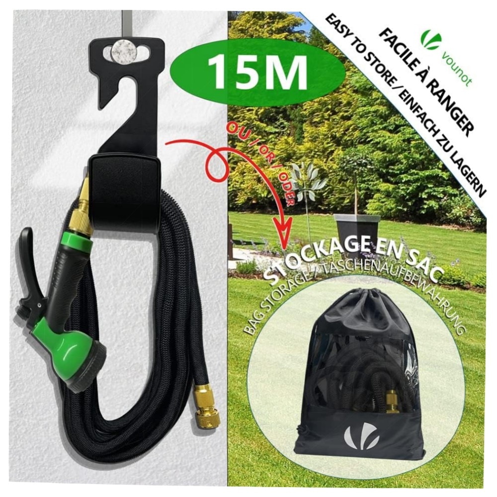 Flexibler Gartenschlauch 15 m – VOUNOT Dehnbar, 10‑Funktionen Sprühkopf, 1/2\