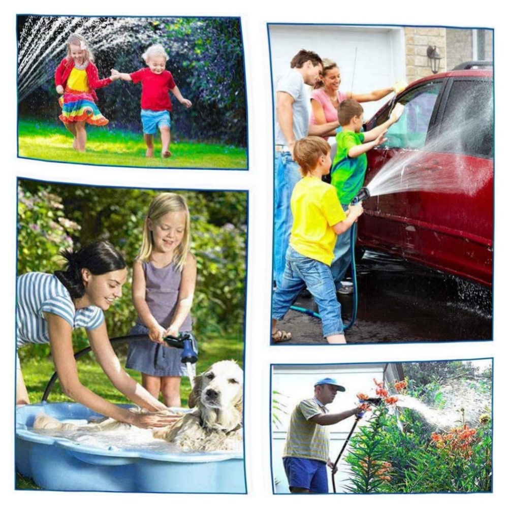 Dehnbarer Gartenschlauch 30 m – robuster, auslaufsicherer Flex-Schlauch mit 8‑Modi Sprühdüse, inkl. Adapter & Schnellanschluss (3er Set, Blau)