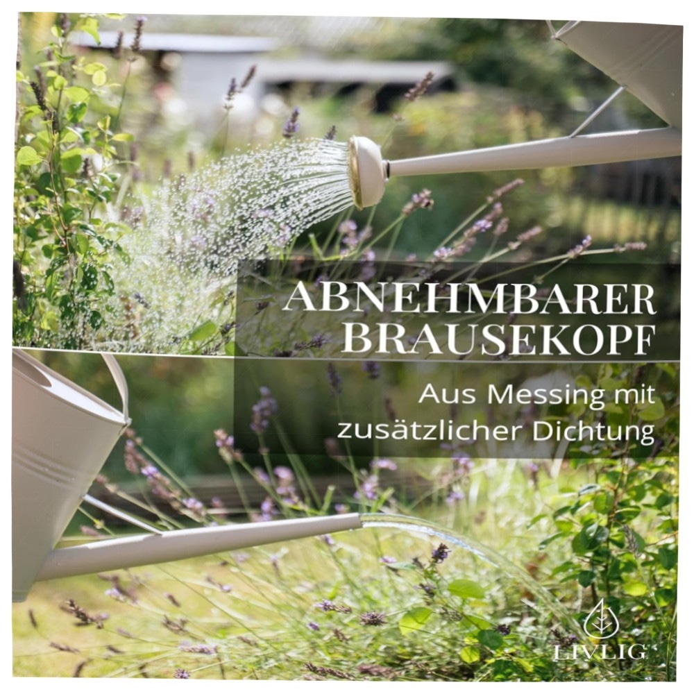 LIVLIG Gießkanne 10L Metall Vintage – handgefertigt, feuerverzinkt & pulverbeschichtet, abnehmbarer Brausenkopf