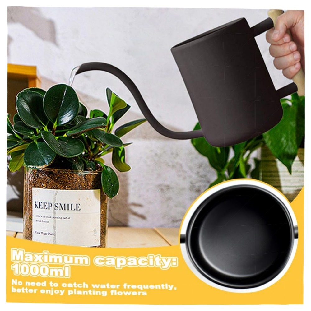 400 ml Edelstahl-Gießkanne für Zimmerpflanzen – kompakt, langes Auslaufdesign, ergonomischer Griff, matt schwarz, rostfrei