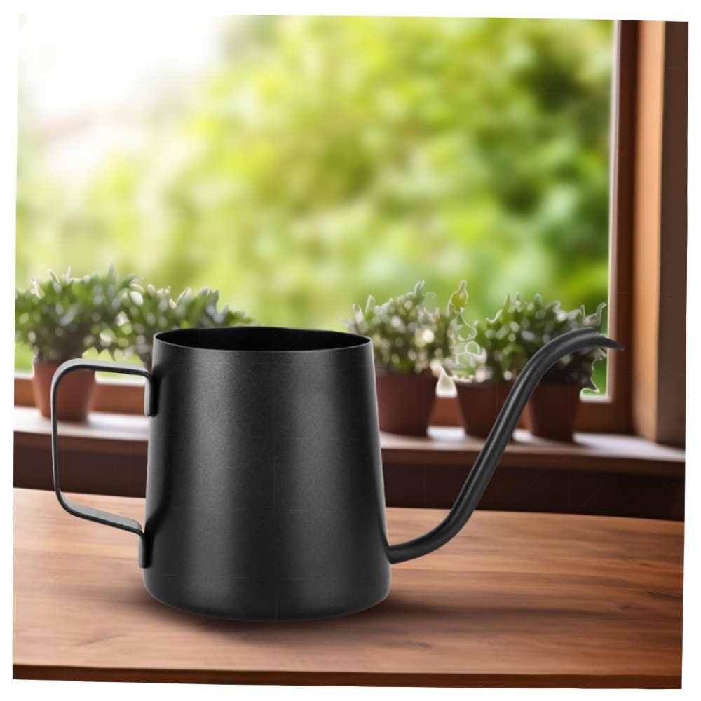 350 ml Mini Gießkanne Schwarz — Edelstahl, lange Ausgussdüse für Zimmerpflanzen & Bonsai, stilvoll & handlich
