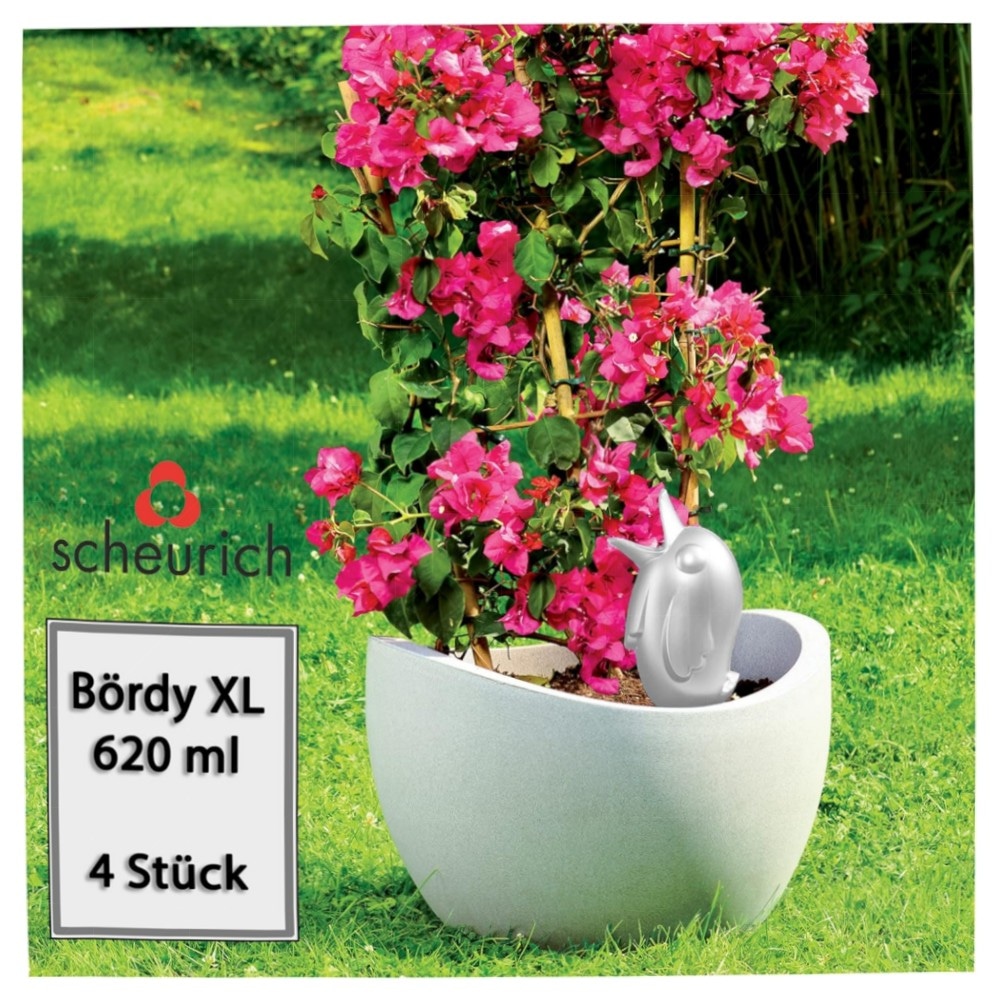 Scheurich Bördy XL Bewässerungskugel 620 ml – hochwertiger Kunststoff mit Tonfuß, kontrollierte Pflanzenbewässerung für Zimmer & Garten (4× Weiß)