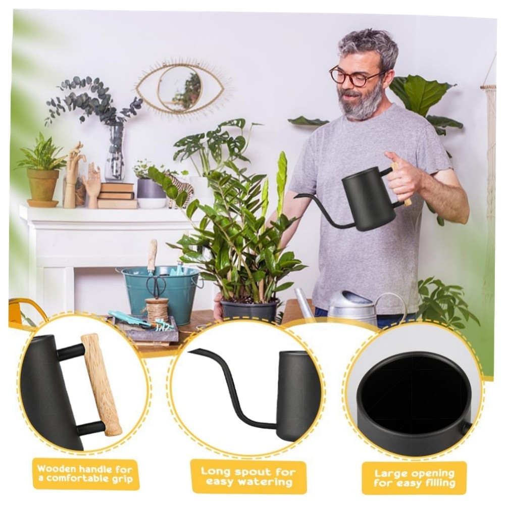 400 ml Edelstahl-Gießkanne für Zimmerpflanzen – kompakt, langes Auslaufdesign, ergonomischer Griff, matt schwarz, rostfrei