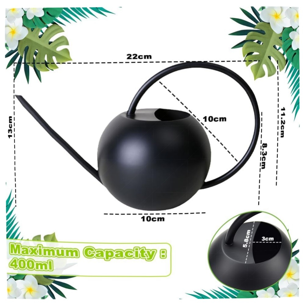 400 ml Edelstahl-Gießkanne für Zimmerpflanzen – kompakt, langes Auslaufdesign, ergonomischer Griff, matt schwarz, rostfrei