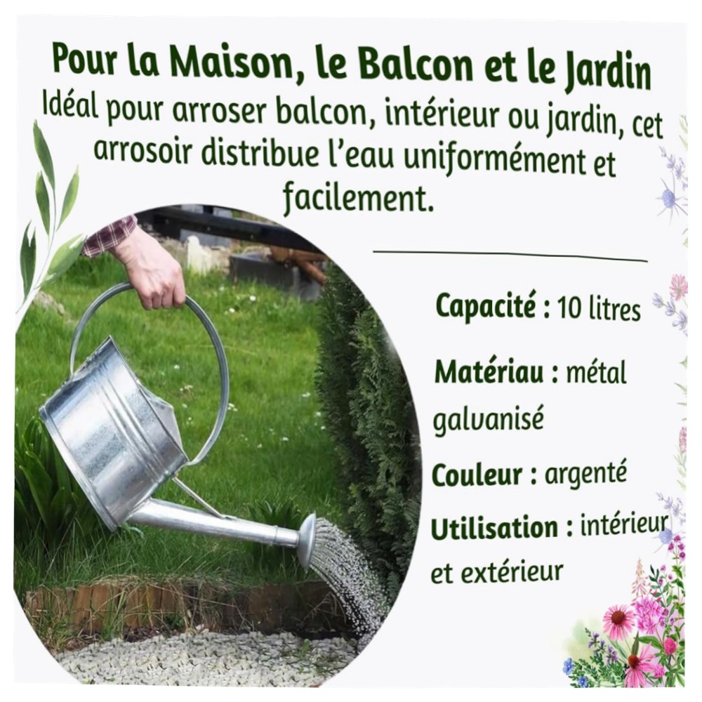 BAUSTER® verzinkte Gießkanne 12 L – robustes Metall, oval mit Gießbrause für Garten & Balkon, langlebig & praktisch