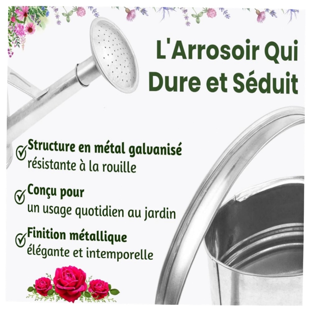 BAUSTER® verzinkte Gießkanne 12 L – robustes Metall, oval mit Gießbrause für Garten & Balkon, langlebig & praktisch