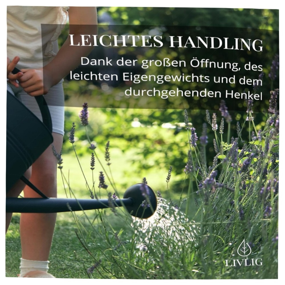 LIVLIG Gießkanne 10L Metall Vintage – handgefertigt, feuerverzinkt & pulverbeschichtet, abnehmbarer Brausenkopf