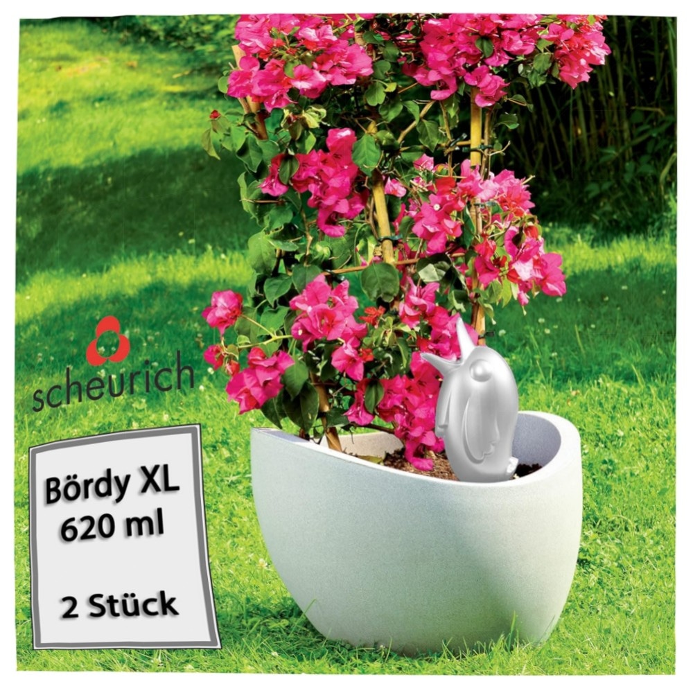 Scheurich Bördy XL Bewässerungskugel 620 ml – hochwertiger Kunststoff mit Tonfuß, kontrollierte Pflanzenbewässerung für Zimmer & Garten (4× Weiß)