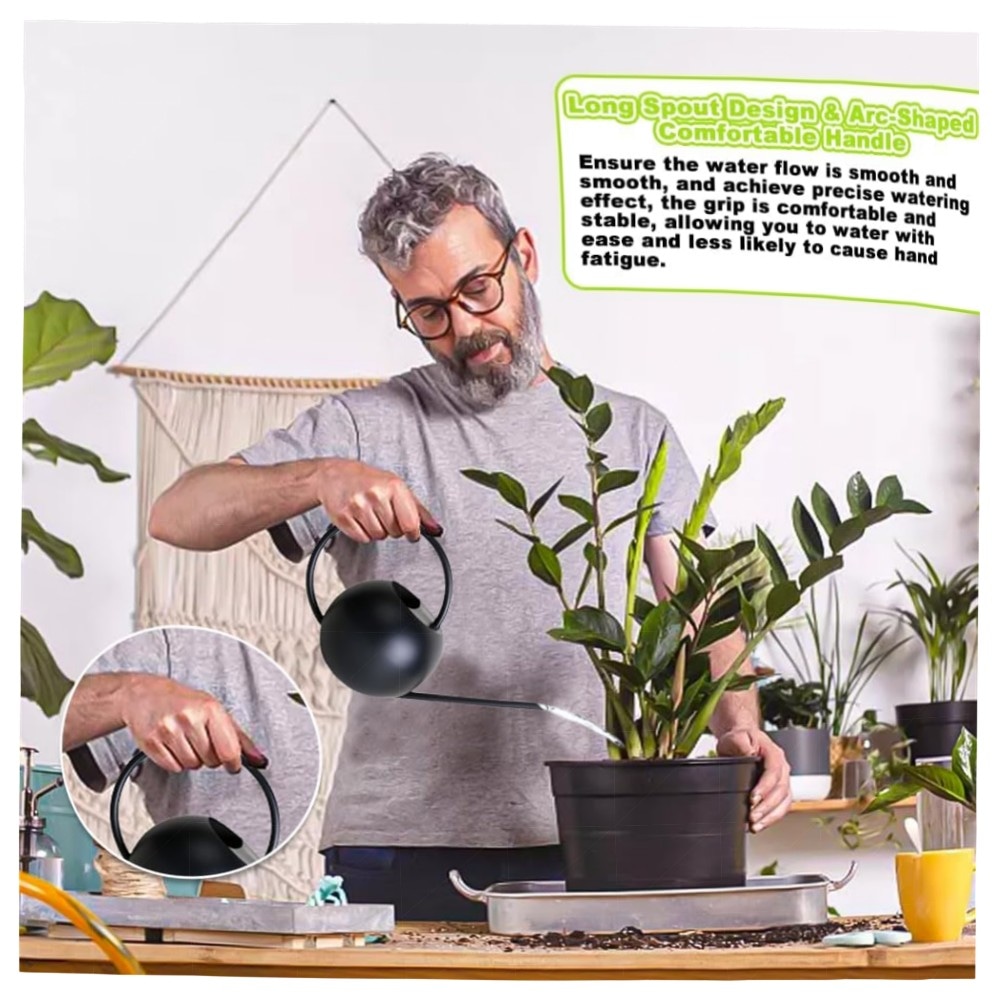 400 ml Edelstahl-Gießkanne für Zimmerpflanzen – kompakt, langes Auslaufdesign, ergonomischer Griff, matt schwarz, rostfrei