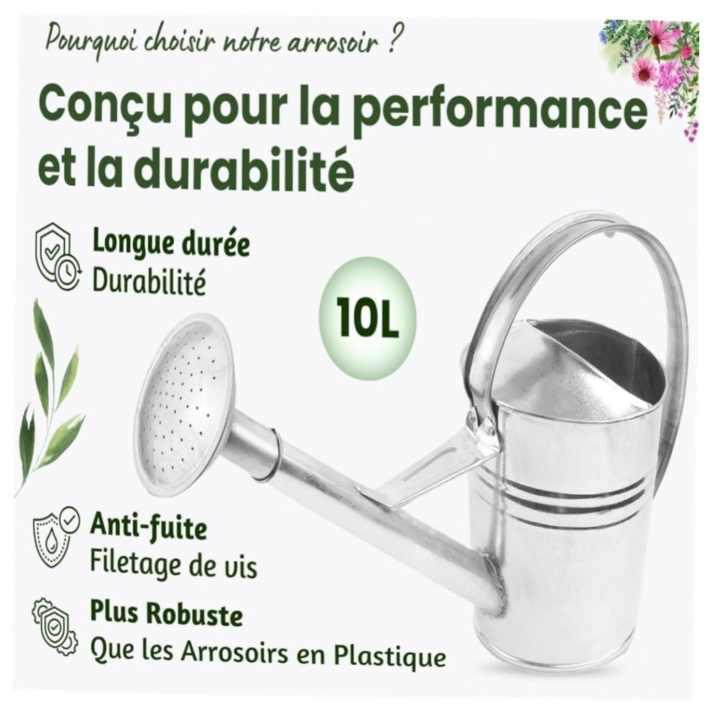 BAUSTER® verzinkte Gießkanne 12 L – robustes Metall, oval mit Gießbrause für Garten & Balkon, langlebig & praktisch