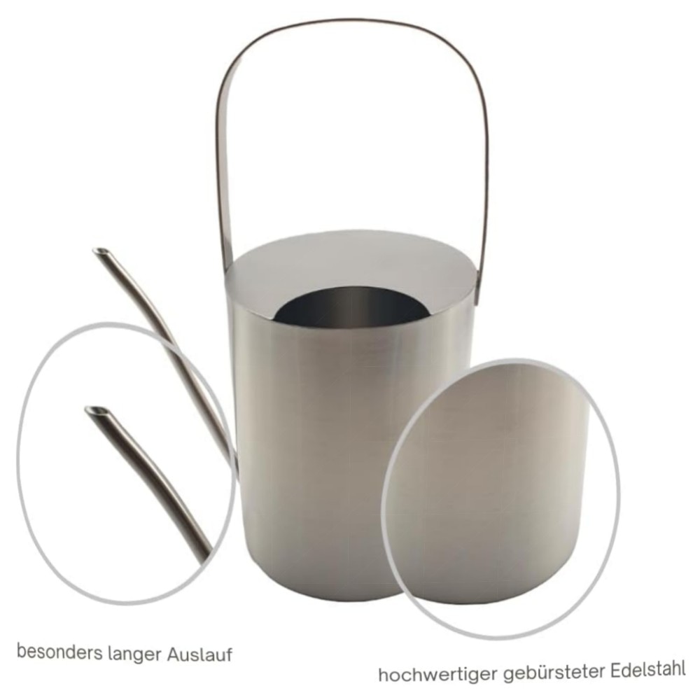 a33d06825608.jpg Edelstahl Gießkanne 2,5 L – rostfrei, gebürstet & ergonomisch für Balkon, Terrasse und Zimmerpflanzen
