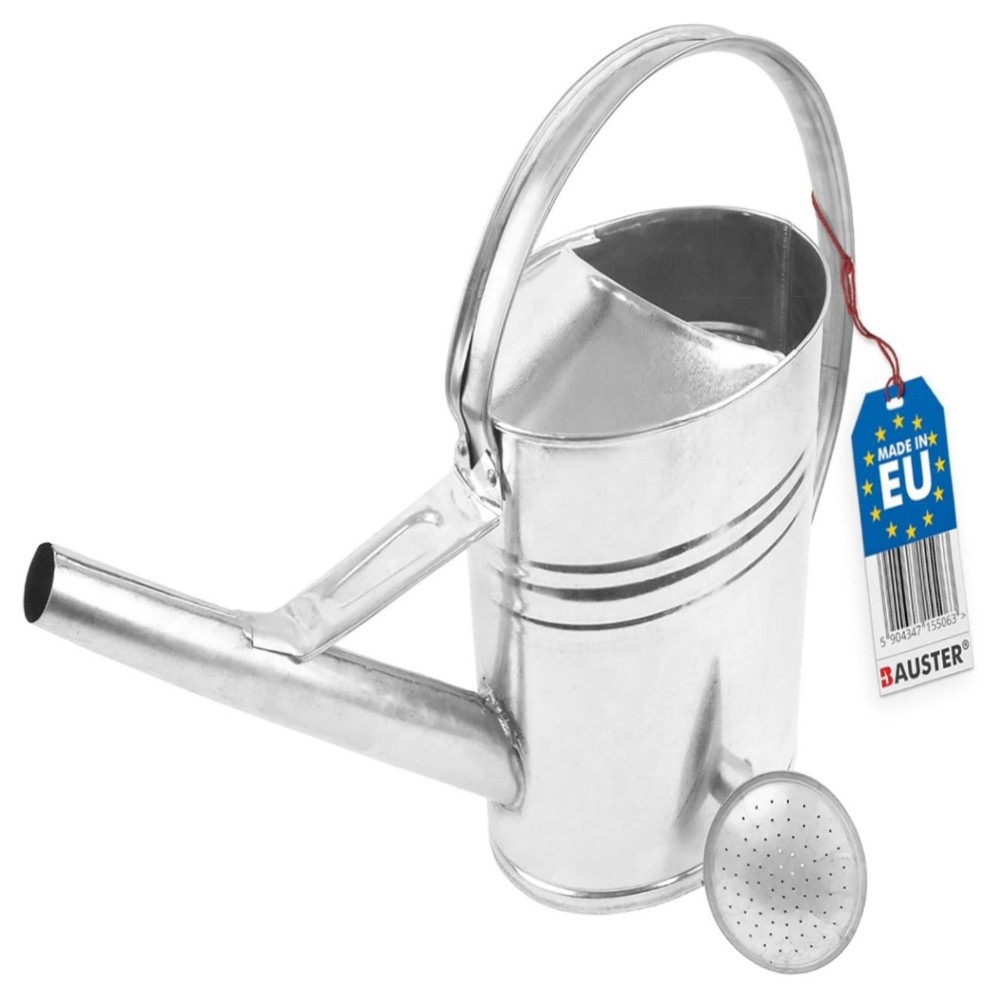BAUSTER® verzinkte Gießkanne 12 L – robustes Metall, oval mit Gießbrause für Garten & Balkon, langlebig & praktisch
