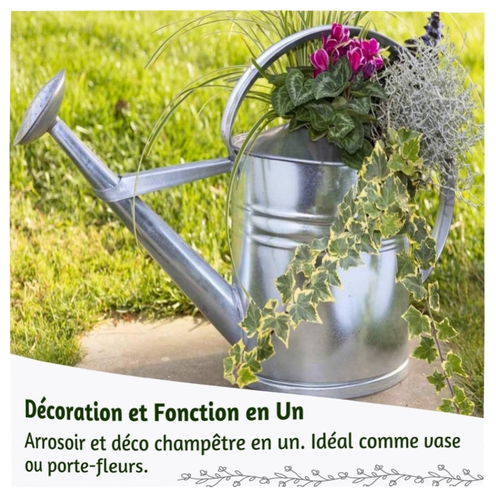 BAUSTER® verzinkte Gießkanne 12 L – robustes Metall, oval mit Gießbrause für Garten & Balkon, langlebig & praktisch