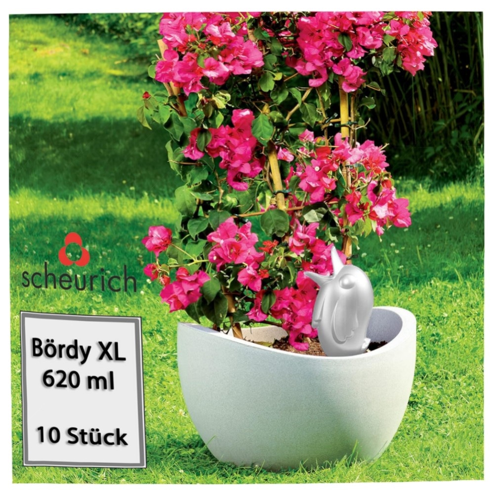 Scheurich Bördy XL Bewässerungskugel 620 ml – hochwertiger Kunststoff mit Tonfuß, kontrollierte Pflanzenbewässerung für Zimmer & Garten (4× Weiß)