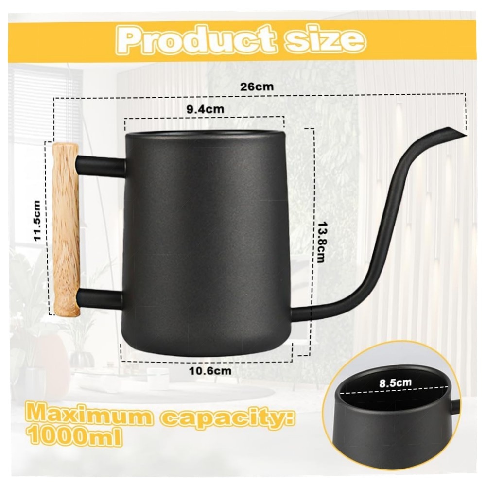 400 ml Edelstahl-Gießkanne für Zimmerpflanzen – kompakt, langes Auslaufdesign, ergonomischer Griff, matt schwarz, rostfrei