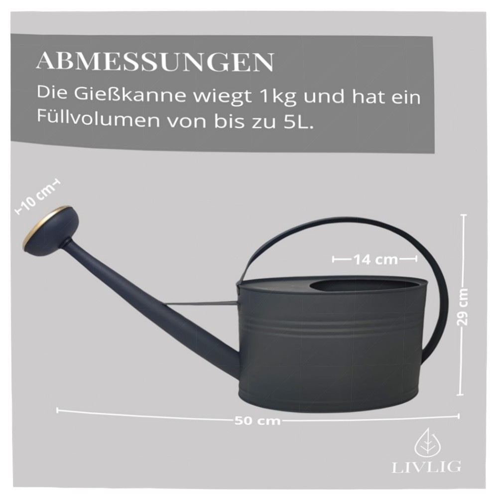 LIVLIG Gießkanne 10L Metall Vintage – handgefertigt, feuerverzinkt & pulverbeschichtet, abnehmbarer Brausenkopf