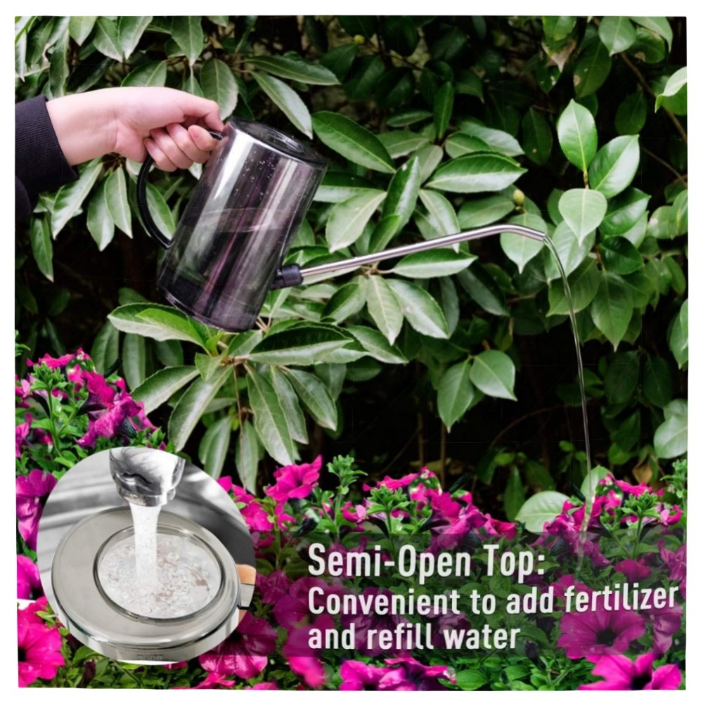 Jardineer 1L Gießkanne für Zimmerpflanzen – langer Edelstahl-Auslauf, Sprühflasche & Selbstbewässerungskugeln, bruchfestes PP (Grau)