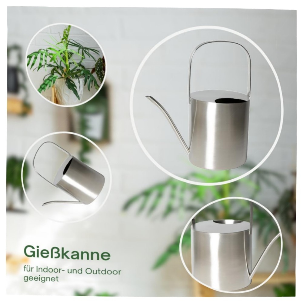 ddeb87638292.jpg Edelstahl Gießkanne 2,5 L – rostfrei, gebürstet & ergonomisch für Balkon, Terrasse und Zimmerpflanzen