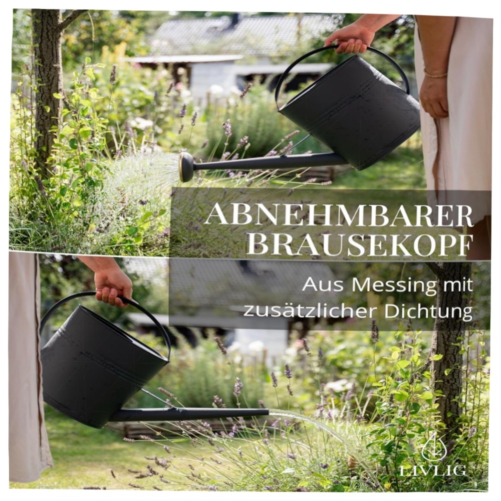 LIVLIG Gießkanne 10L Metall Vintage – handgefertigt, feuerverzinkt & pulverbeschichtet, abnehmbarer Brausenkopf