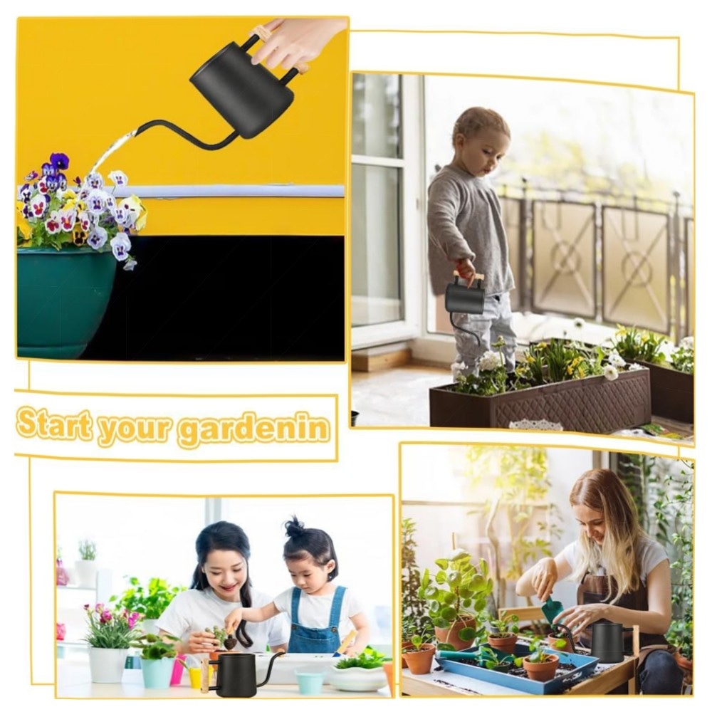 400 ml Edelstahl-Gießkanne für Zimmerpflanzen – kompakt, langes Auslaufdesign, ergonomischer Griff, matt schwarz, rostfrei