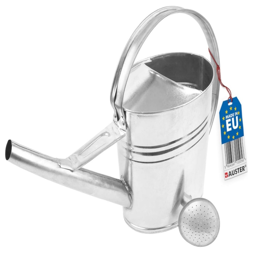 BAUSTER® verzinkte Gießkanne 12 L – robustes Metall, oval mit Gießbrause für Garten & Balkon, langlebig & praktisch